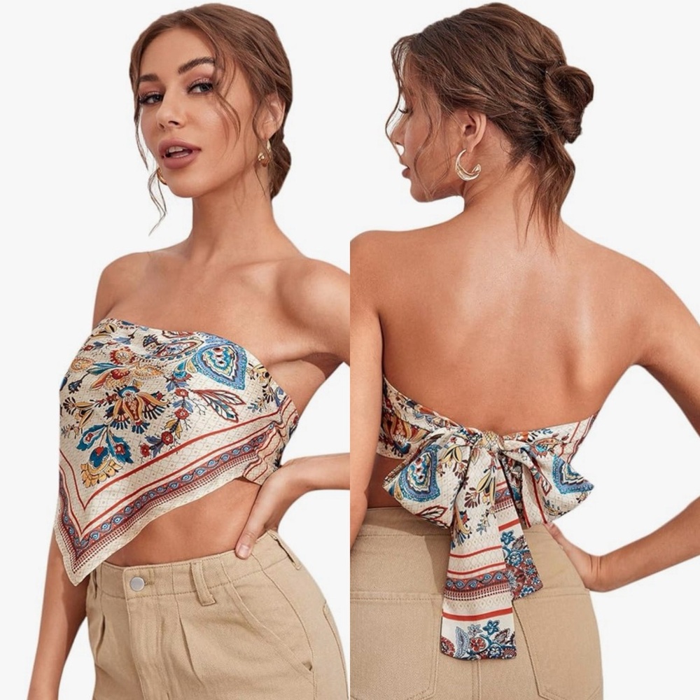 Japna spaghetti strap graphic print tie back Top